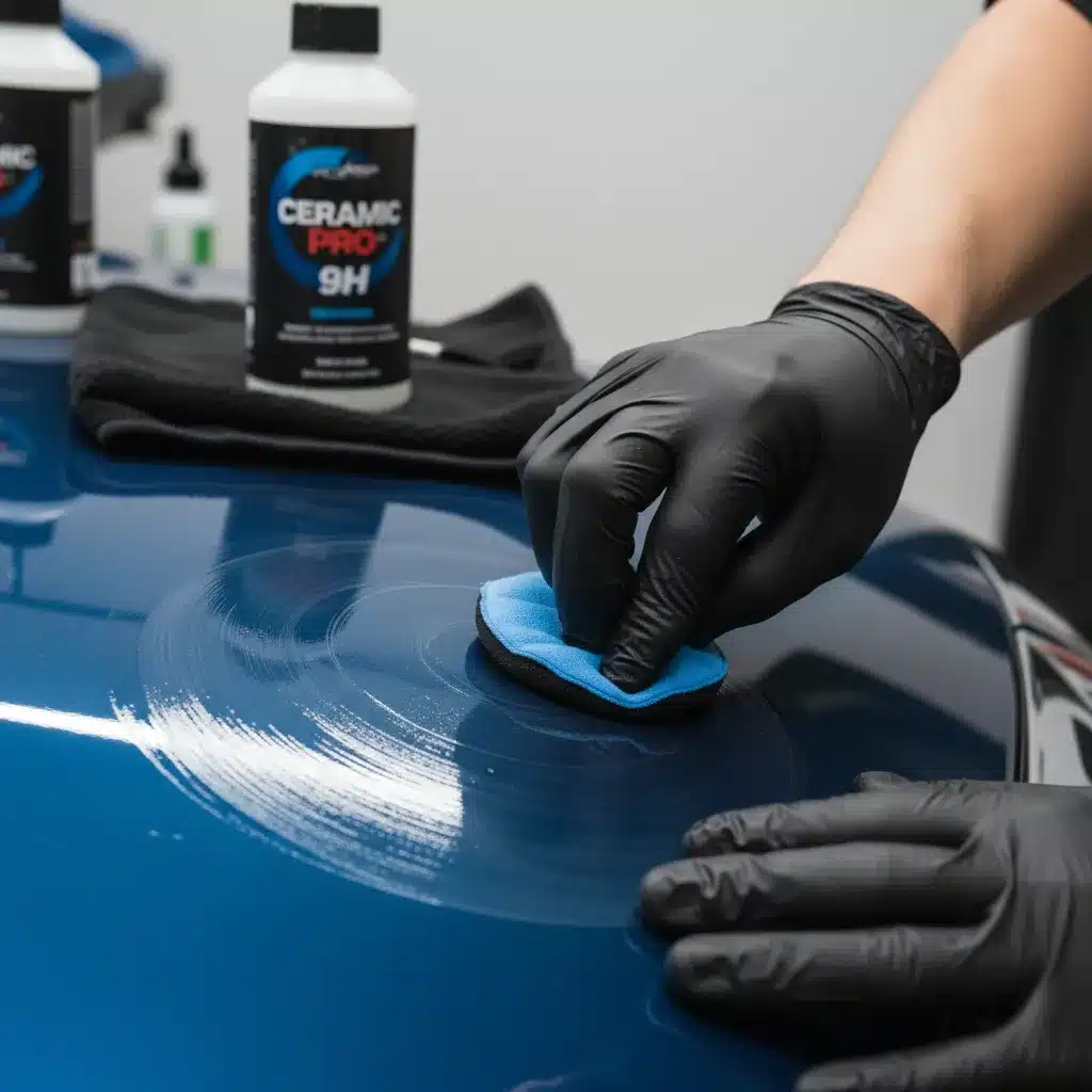 The Ultimate Guide to Finding the Best Graphene Coating for Cars 247 Close-up shot of a professional technician's hands carefully applying coating to a car panel with applicator pad