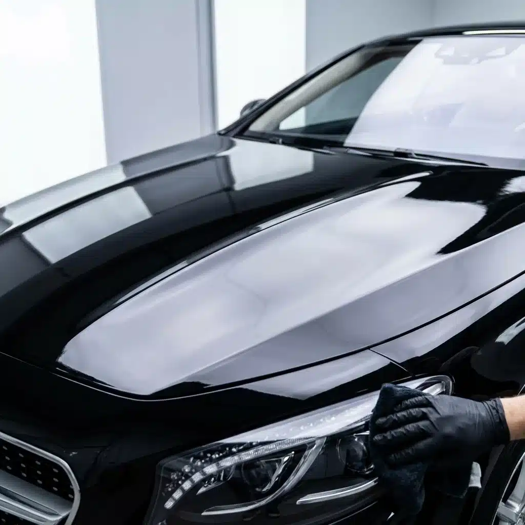 High-resolution image of a freshly polished car with a deep, reflective gloss finish under soft studio lighting